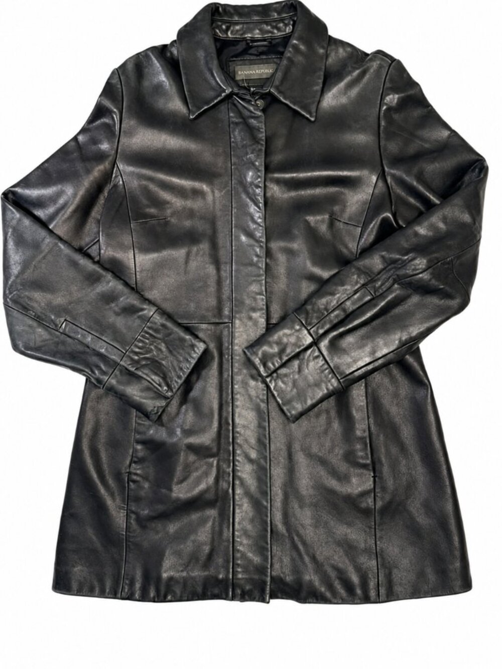 Vintage Banana Republic Black Genuine‎ Leather Coat Jacket Women’s M Y2K 90s